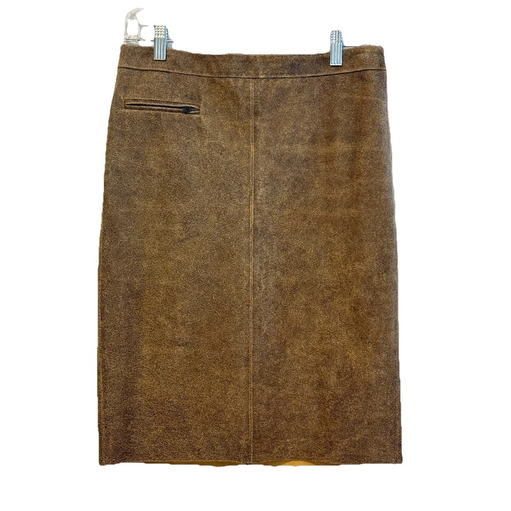 BCBGMAXAZRIA Women's Distressed Brown Leather Straight Pencil Skirt Sz 4 Zipper‎